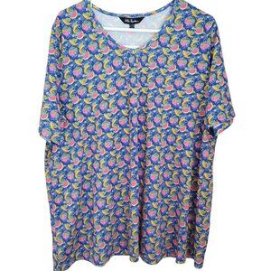 Ulla Popken Womens Tunic Top Size 16/18 Flare Hem Short Sleeve Blue Fruit NWT